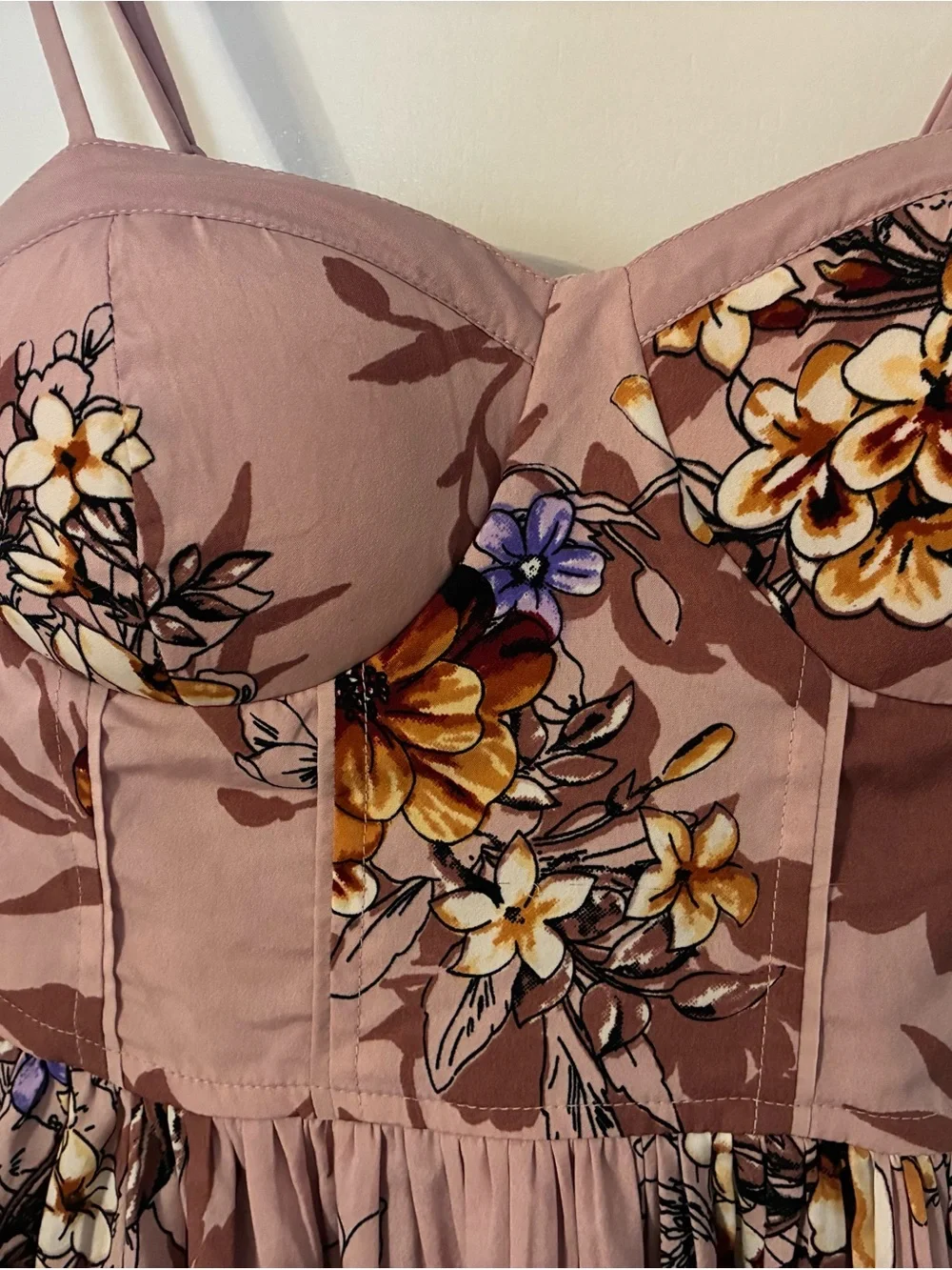 Band of Gypsies Dusty Rose Floral Bustier Mini Dress